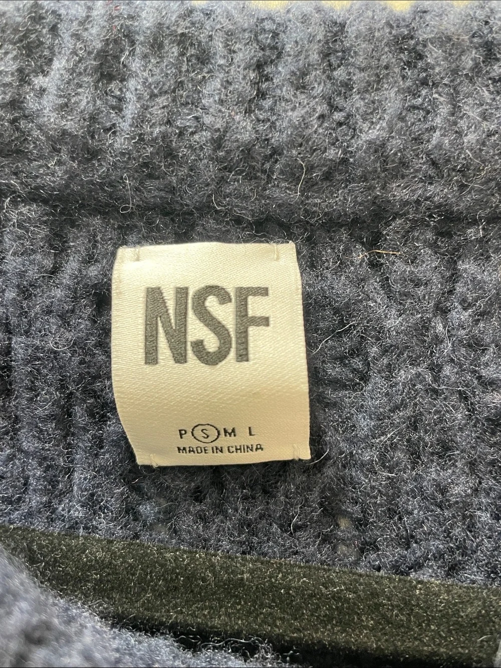 NSF Distressed m Crewneck Wool Sweater Size Small Navy